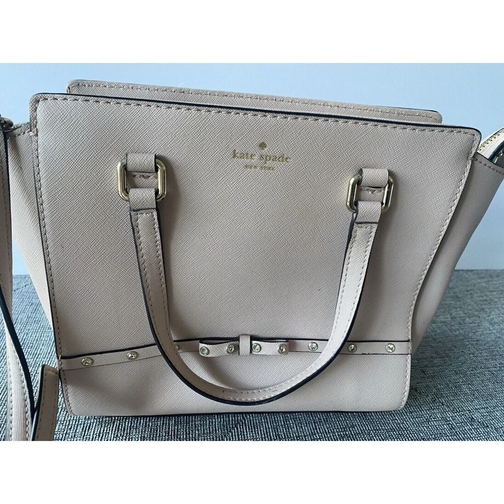 Kate Spade NY small Hadlee Laurel way‎ Jeweled Saffiano Leather Tote Warm Vellum
